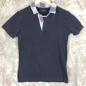 Wings & Horns Polo Shirt Mens Small Blue Contrast Collar Made in Canada